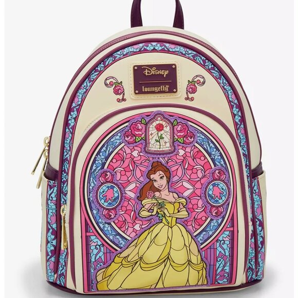 Loungefly Disney Beauty And The Beast Stained Glass Mini Backpack Belle Bag New - Picture 1 of 4